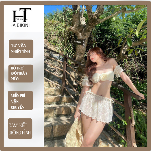 [ BKN 003 ]บิกินี่ ชุดว่ายน้ําชายหาด สามชิ้น ดีไซน์เปิดไหล่ หรูหรา สินค้าระดับไฮเอนด์