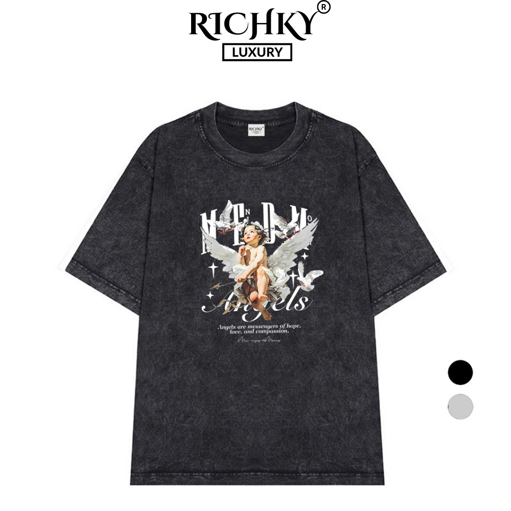 Wash Richky Luxury Premium Tee Baby Angel Medm Baby Angel Cupid Unisex สีดําเทา