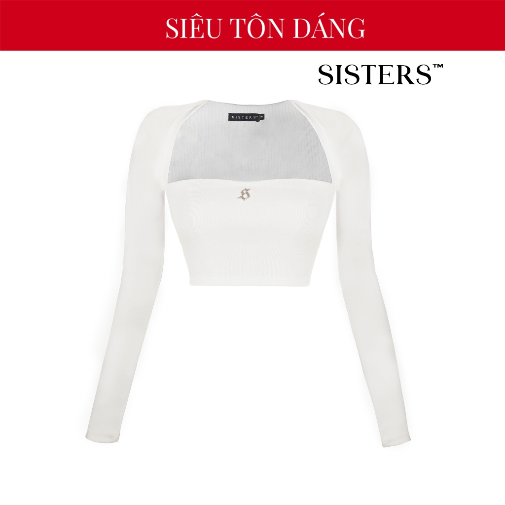 น้องสาว เสื้อครอปแขนสั้นคอเหลี่ยมโชว์หน้าอกเซ็กซี่เป็นเนื้อยางยืดที่ราบที่สุดสีขาว นีวา |SS-T7-T