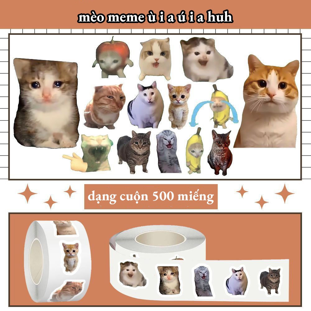 สติ๊กเกอร์ม้วน 500 Funny Cat Meme uia สติ๊กเกอร์หนูแฮมสเตอร์