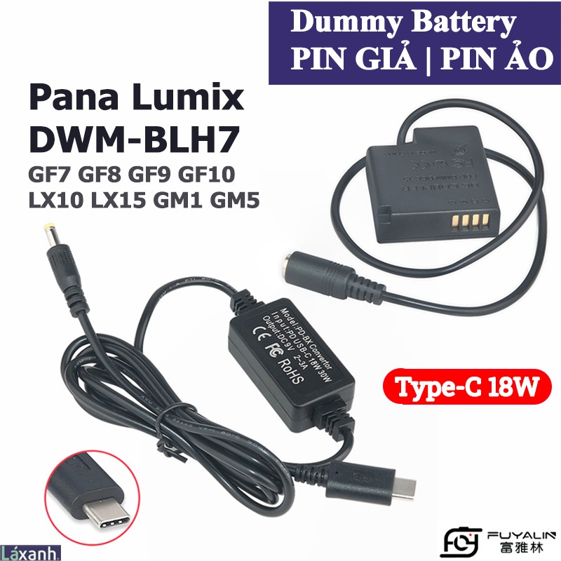 หุ่นจําลอง Type-C Lumix BLH7 | Dummy แบตเตอรี่ virtual แบตเตอรี่ Dummy DC Coupler Pana Lumix GM1 GM5