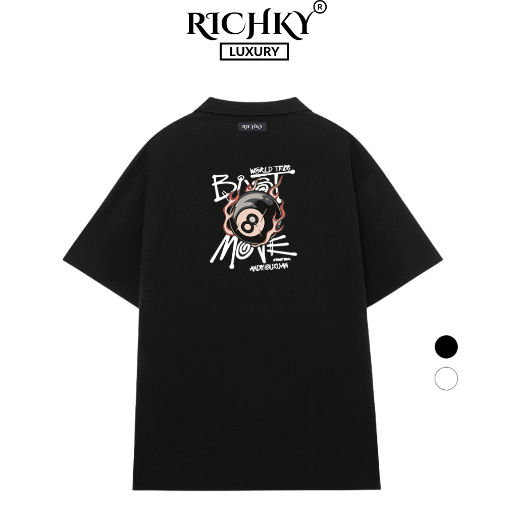 Richky Luxury Premium Polo Collared T-Shirt 8Ball Flames Tee