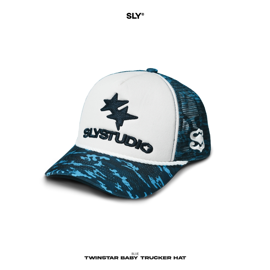 SLY Twinstar Trucker Hat Camo Baby Blue