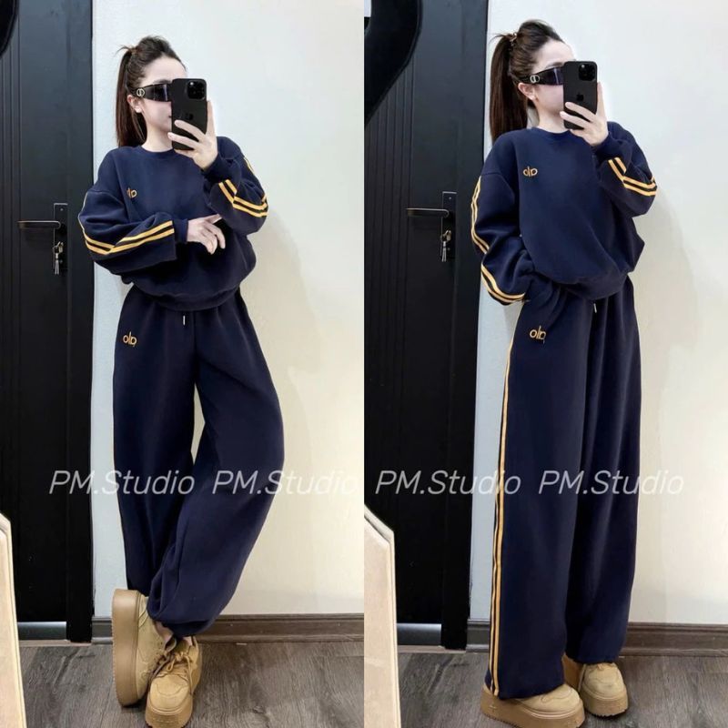 ALO ชุดสักหลาดปักกางเกงเอวยางยืดคอกลมผสมใส่ง่ายสไตล์พื้นฐาน – เอคโก้