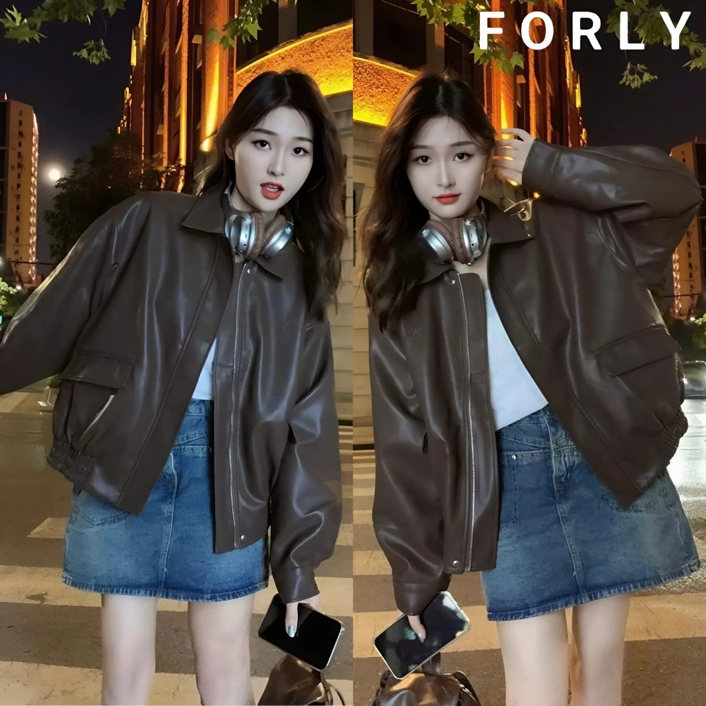 Forly Offical Biker Leather Jacket Bear Bomber Jacket T204