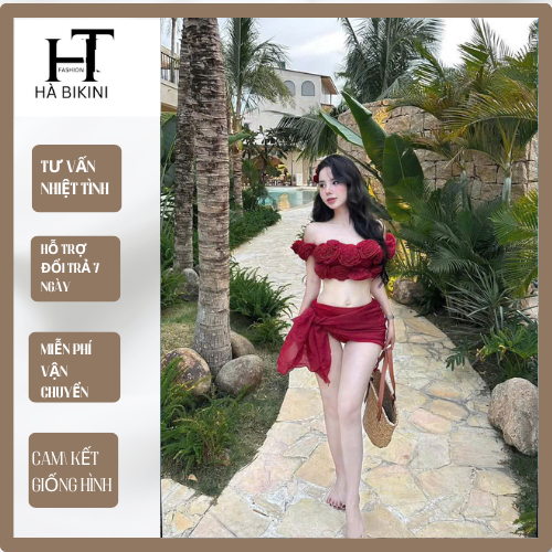 [นางสาว 070] ชุดบิกินี่พร้อมเสื้อโรลลายดอกไม้พร้อมผ้าพันคอ vol จาก สวย หรูหรา Banh Coon HA บิกินี่