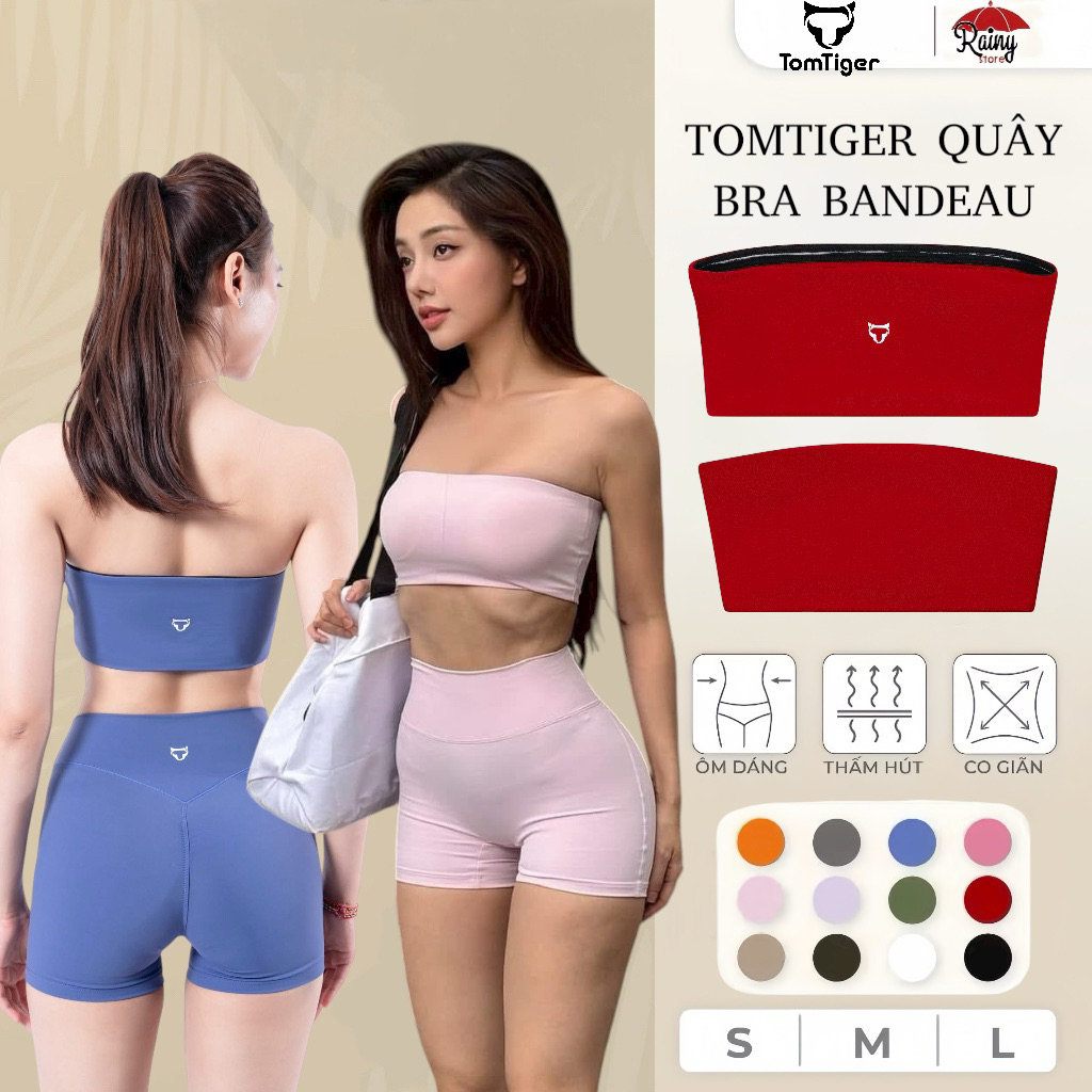 [ ของแท้ S/M ] TOMTIGER BANDEAU Gym Yoga เสื้อเกาะอกมีฟองน้ํา กันลื่น ยืดระบายอากาศ