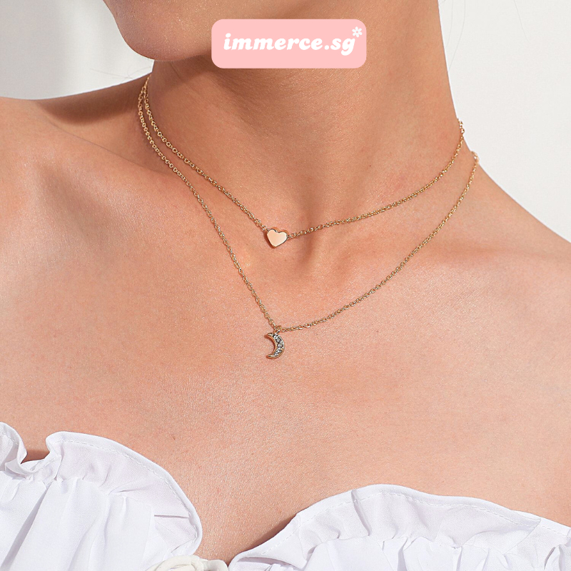 สร้อยคอหัวใจพระจันทร์ชุบทอง VCV-MOOH สร้อยคอโลหะผสมคุณภาพสูง