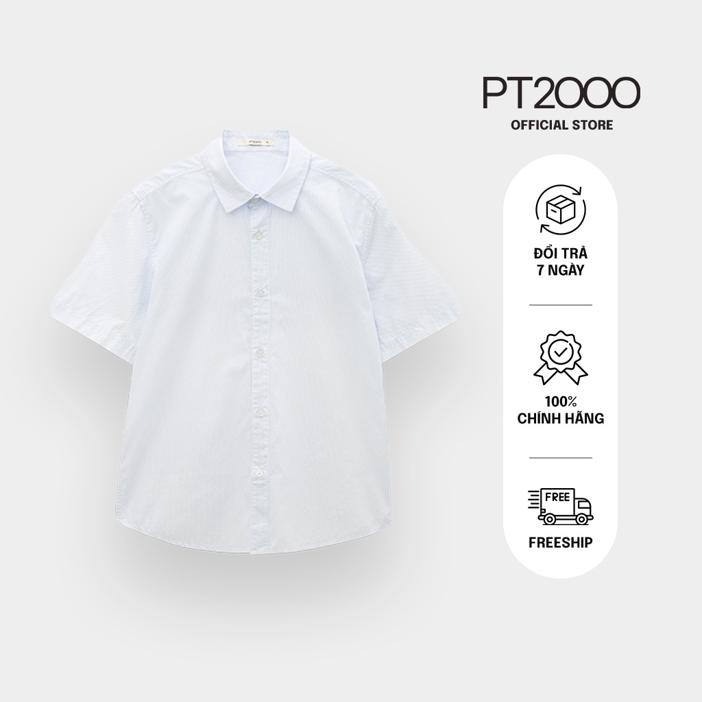 เสื้อเชิ้ตแขนสั้นผู้ชาย ลายปกติ PT2000 เท่ อ่อนเยาว์ ผ้าคอตตอนไดนามิก (SMM-N919)