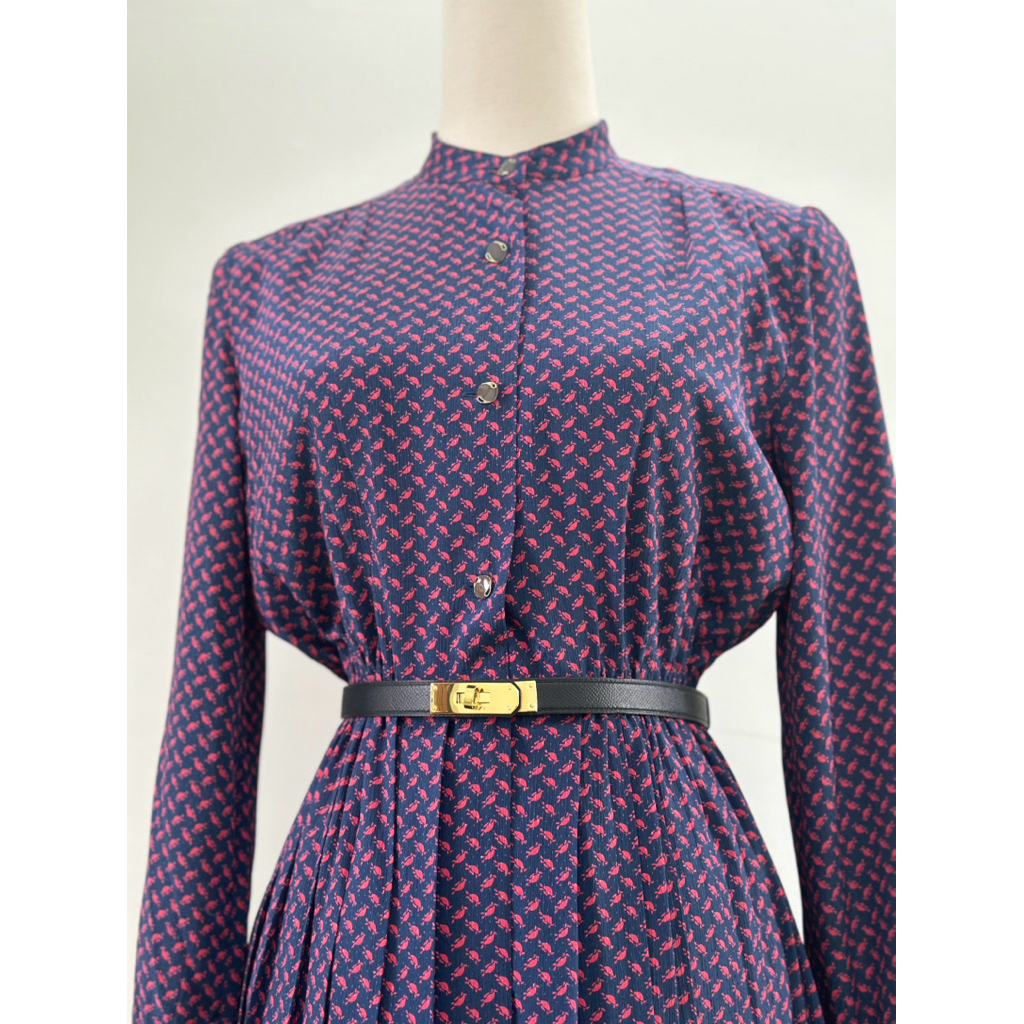 Cocomilan - เดรสผ้าไหมจับจีบวินเทจคอเต่าแขนยาว Size 9 Japanese Si 2hand