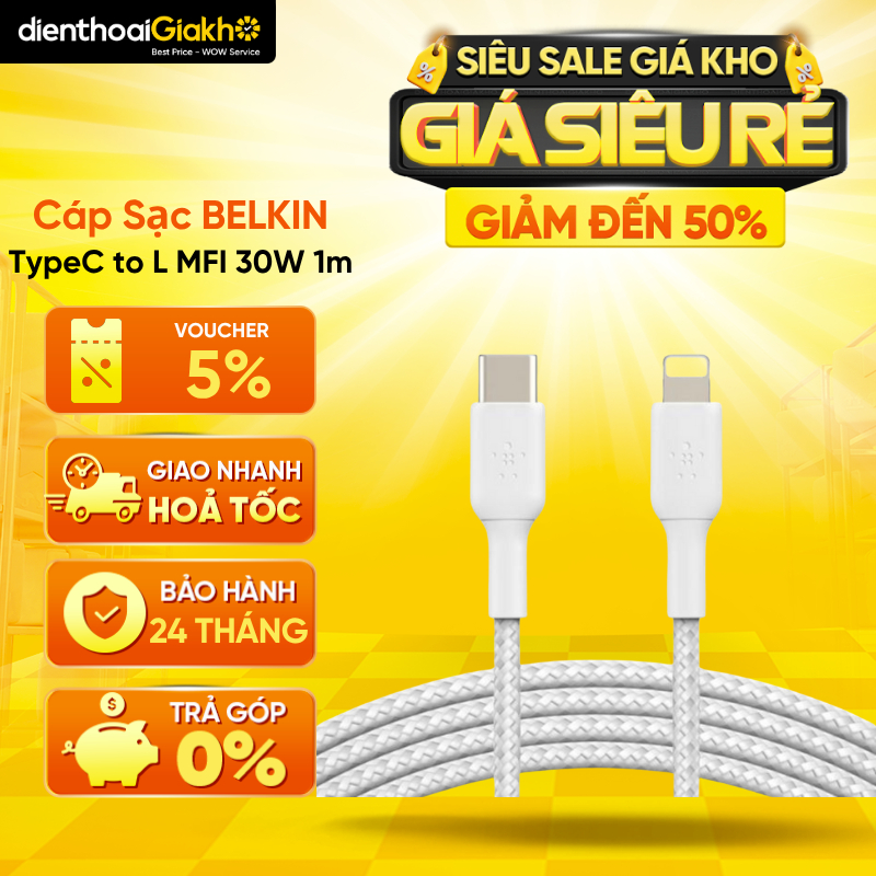 BELKIN Type-C To L MFI สายชาร์จ 30W 1m (CAA003/ CAA004) - สินค้าของแท้ 24 เดือน