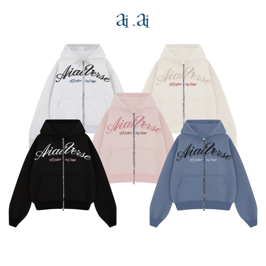 Miukiway" Boxy Hoodie AIAI OFFICIAL 2-skin felt boxy zip hoodie ปักโลโก้