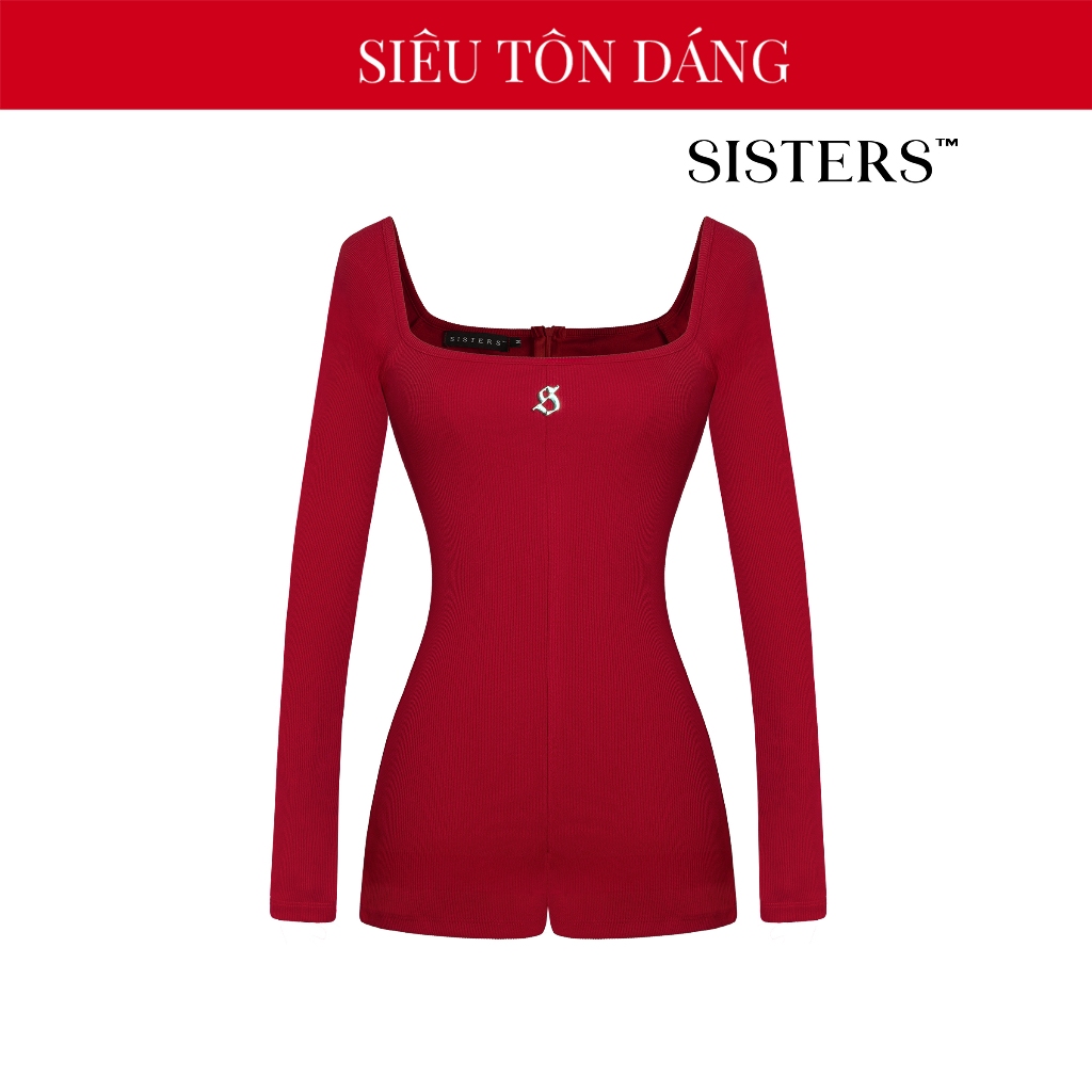 SISTERS จั๊มสูทแขนยาวผู้หญิงคอเหลี่ยมโชว์หน้าอกเซ็กซี่เอวยางยืดแบนสุดใน Hailey สีแดง | SS1-J1-FDO