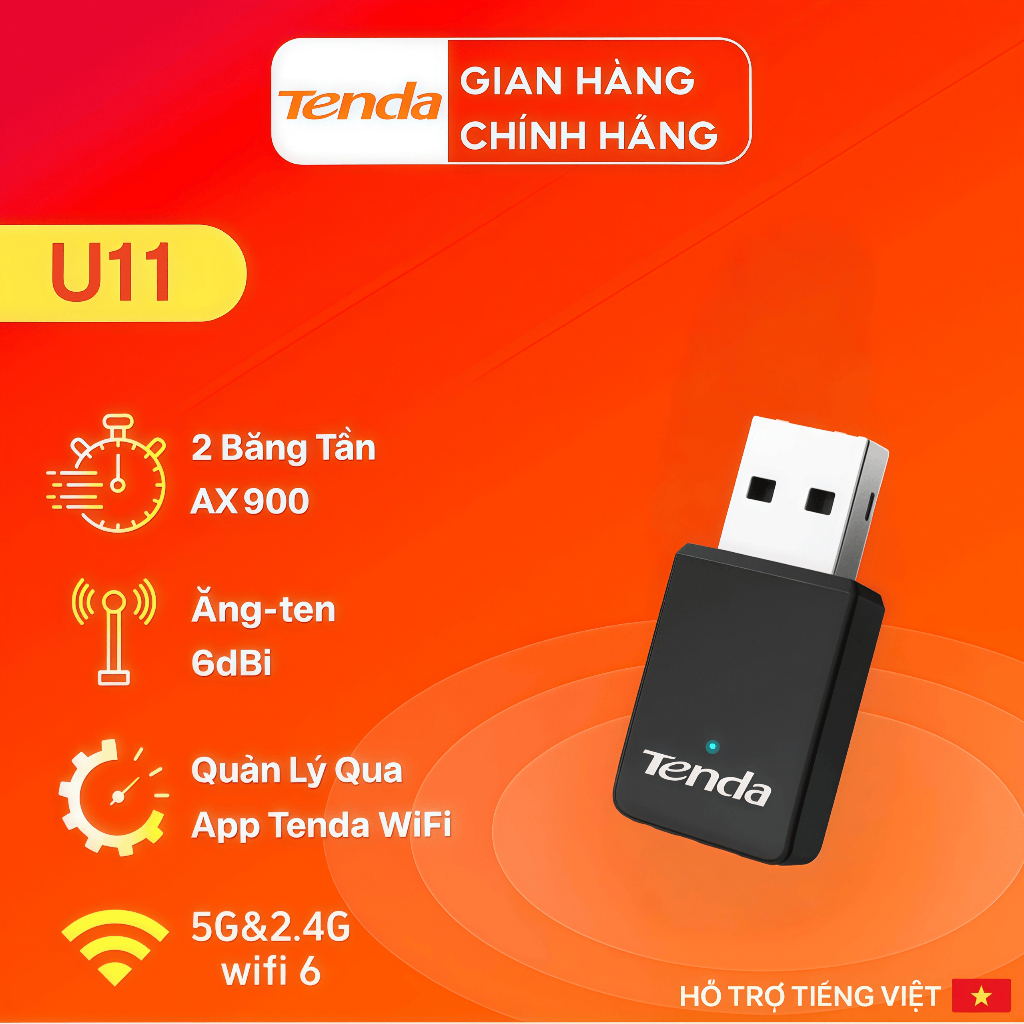 Tenda U11 AX900 Mbps ตัวรับสัญญาณไร้สาย, เครื่องแยกสัญญาณเครือข่าย, อะแดปเตอร์ WiFi (สินค้าแท้)