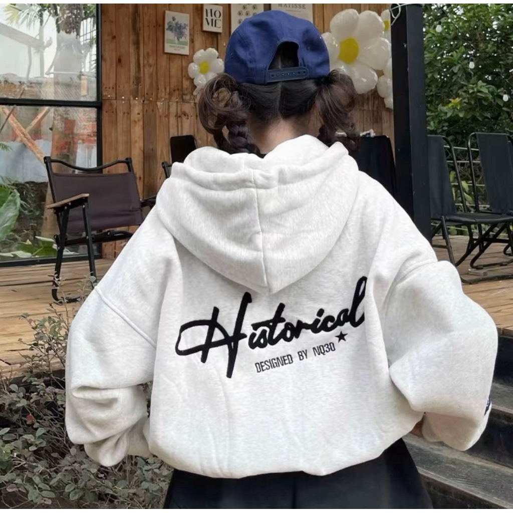 ฮิสโตริคัล เสื้อแจ็คเก็ตทรงหลวมสําหรับผู้หญิงพร้อมหมวก2ชั้นกระเป๋าแขนปลาย4นิ้วกระเป๋าด้านในหมวกกว้าง