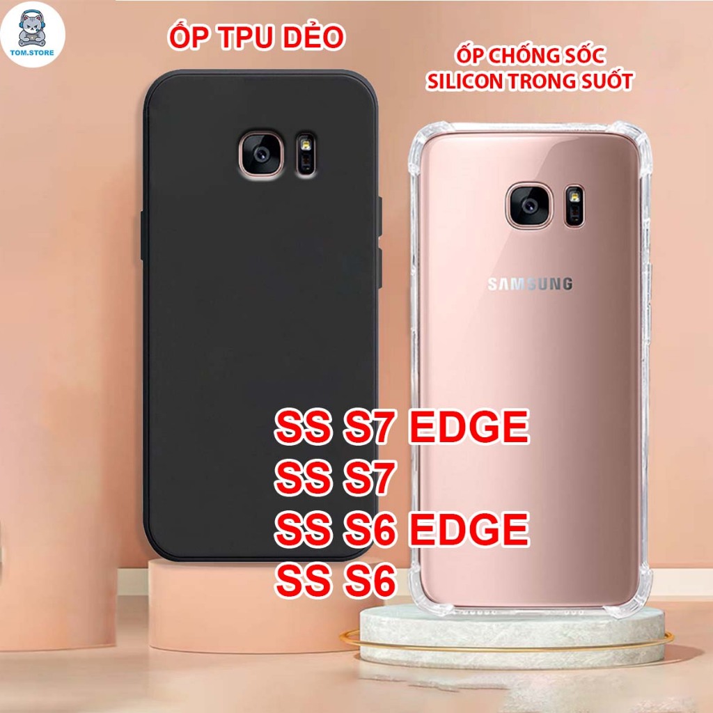 Samsung S7 EDGE / S7 / S6 EDGE / S6 เคส TPU ยืดหยุ่นสีดํา, เคสกันกระแทกซิลิโคนใส