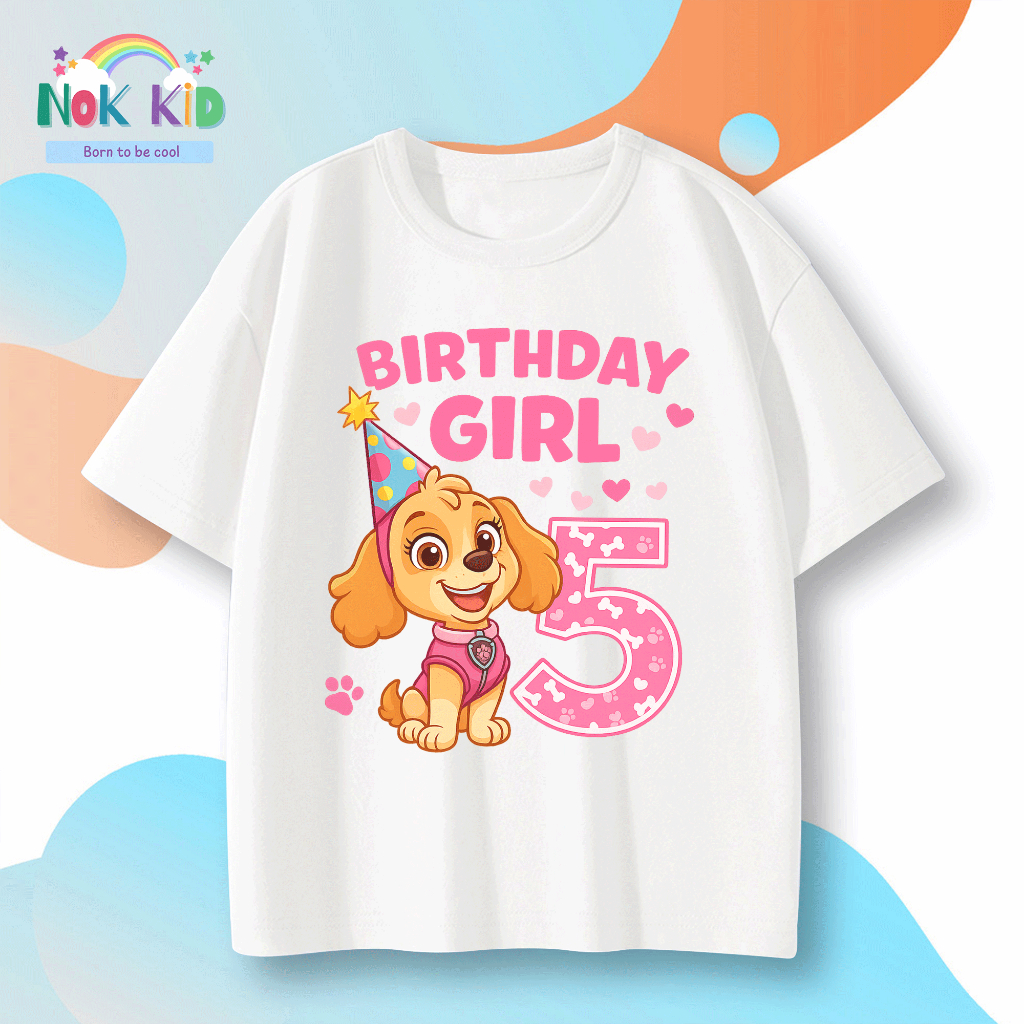 เสื้อวันเกิดสาว 5 ปี Skye Paw Patrol - ผ้าฝ้ายคุณภาพสูง น่ารัก สดใส NK157