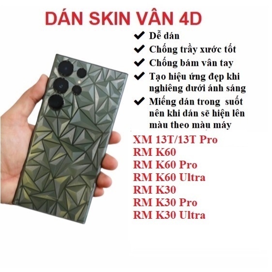 สติกเกอร์ผิวลาย 4D ด้านหลังโปร่งใส XM 13T 13T Pro Redmi K60 K60 Pro K60 Ultra Redmi K30 K30 Pro K30 