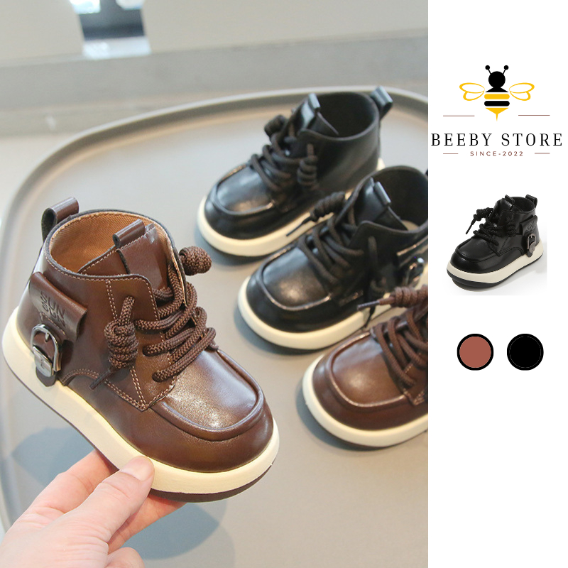 รองเท้าผ้าใบทรงสูงสําหรับเด็กผู้ชายทําจากหนังนุ่มสไตล์บุคลิกภาพสุดเท่พื้นรองเท้ากันลื่น (ไทย808)