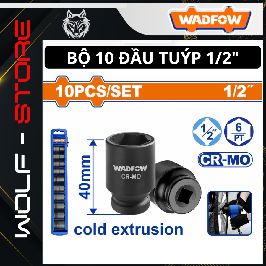 ชุด 10 ชิ้น WADFOW WMSD201 1/2 Socket Tips" Cr-Mo เฉพาะสําหรับซ่อมและติดตั้ง