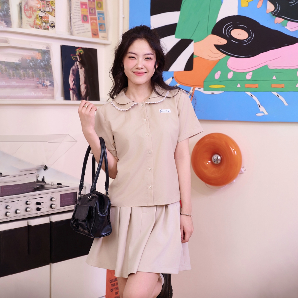 กระโปรงพลีททรงเอ กระเป๋าข้าง 2 พร้อมแฟชั่น baget GMORNING YVF11043