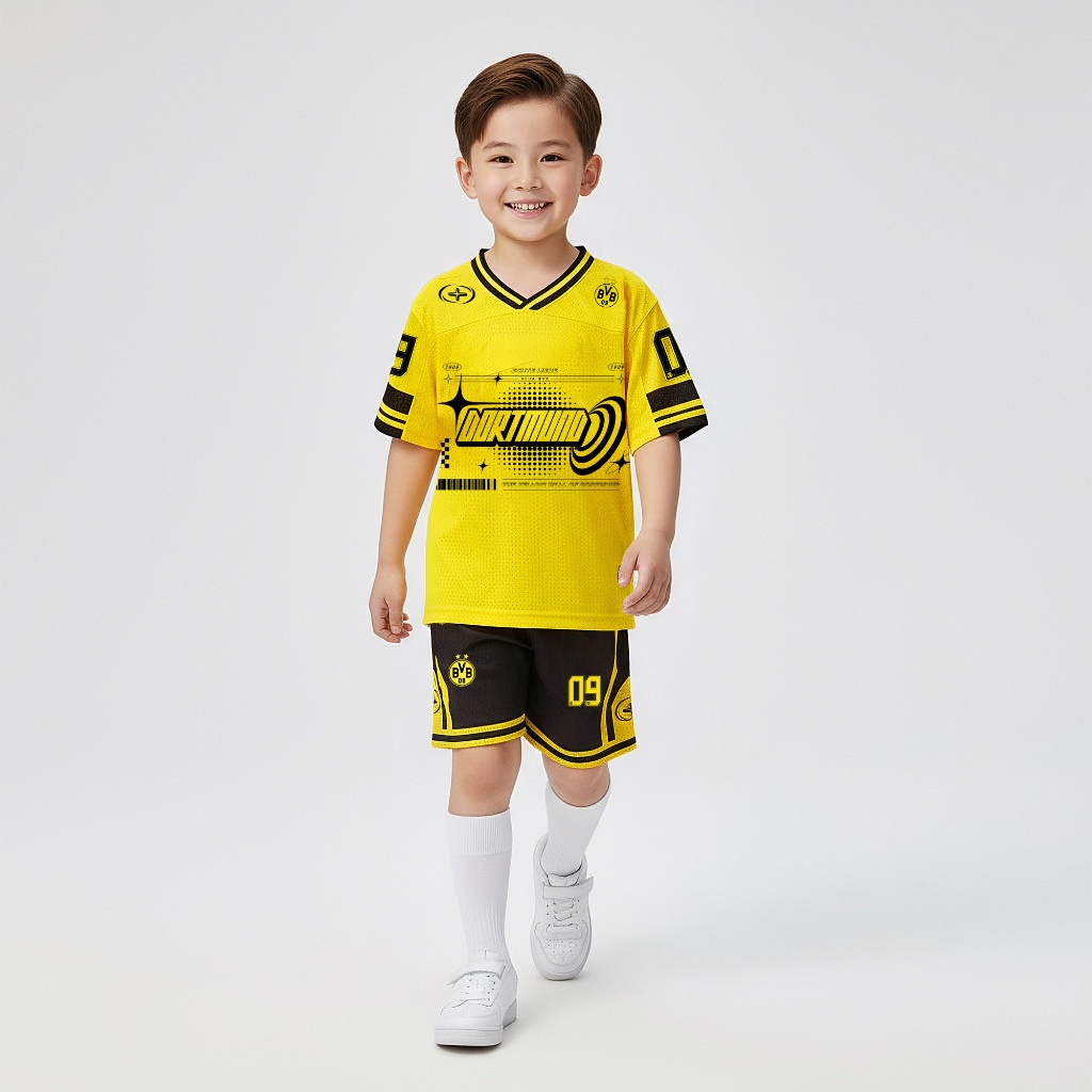 Strivend Jersey Kid Dortmund สีเหลืองเสื้อผ้าเด็กชุด,ผ้าตาข่าย Stri-ยืดหยุ่นสูง, เย็น, ทนทาน