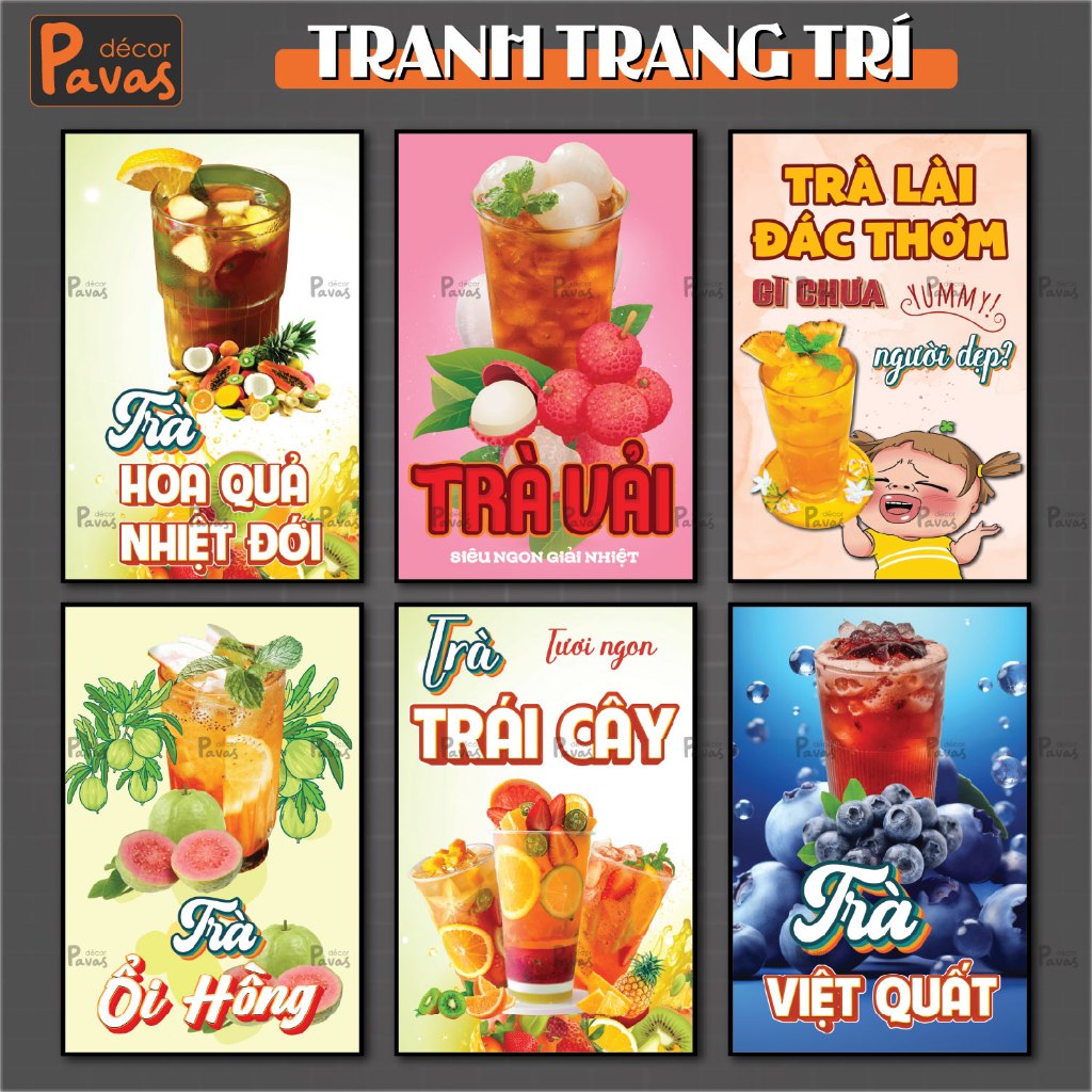 ภาพวาดกันน้ําของ Fruit Tea - Pink Guava - Lychee - Blueberry - Jasmine with Formex หรือ Mica เคลือบ