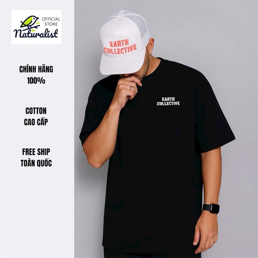 Unisex Local Brand Oversize Tee NATURALIST EARTH COLLECTIVE – Black 100% Cotton