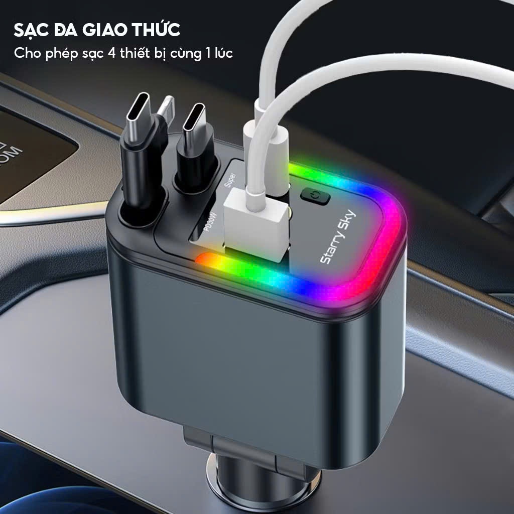 5-in-1 Multifunctional Car Fast Charger USB Type-C Charger 120W- 240W พร้อมเพดาน Star Light. phukien