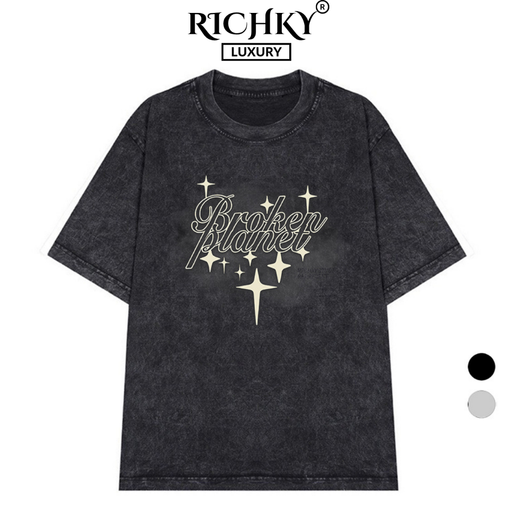 Wash Richky Premium Tee Broken Planet Starry Scrip Graphic