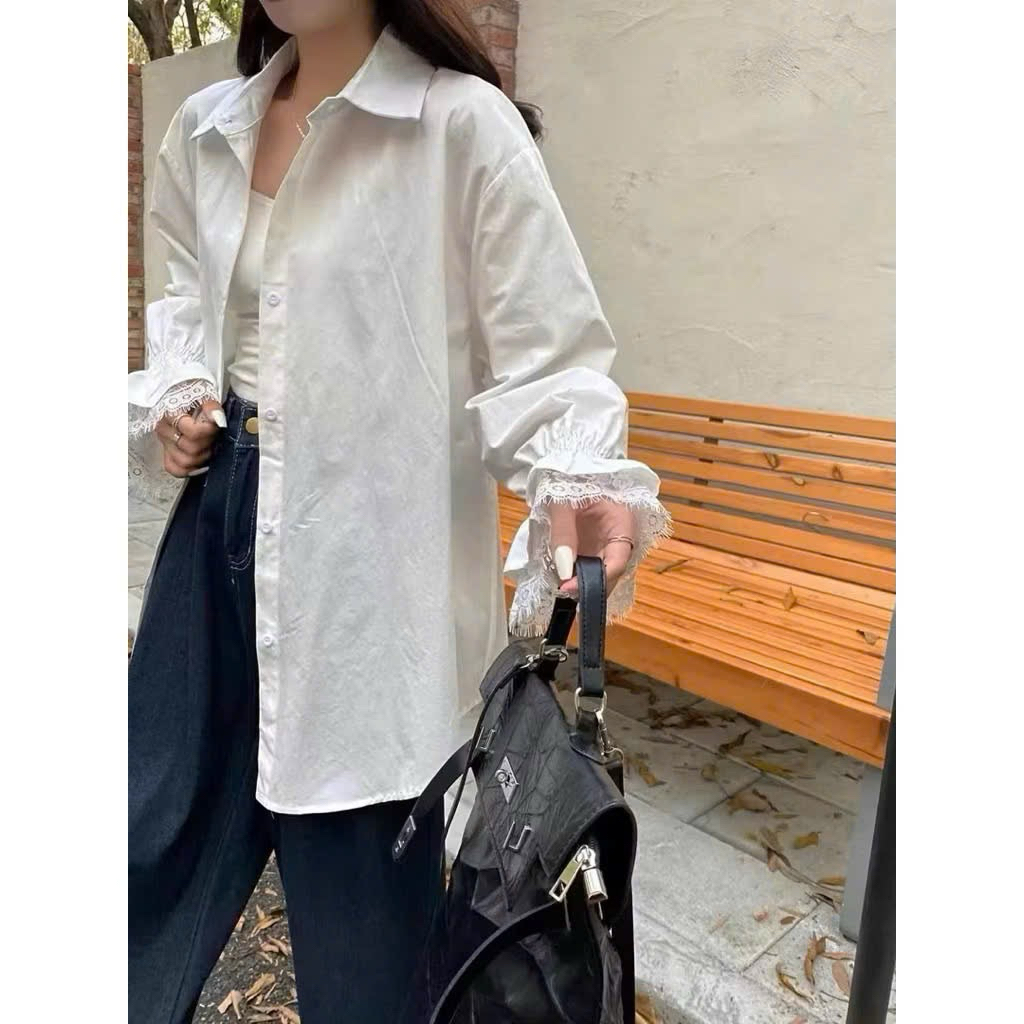 QC pass เสื้อลูกไม้แขนขาว