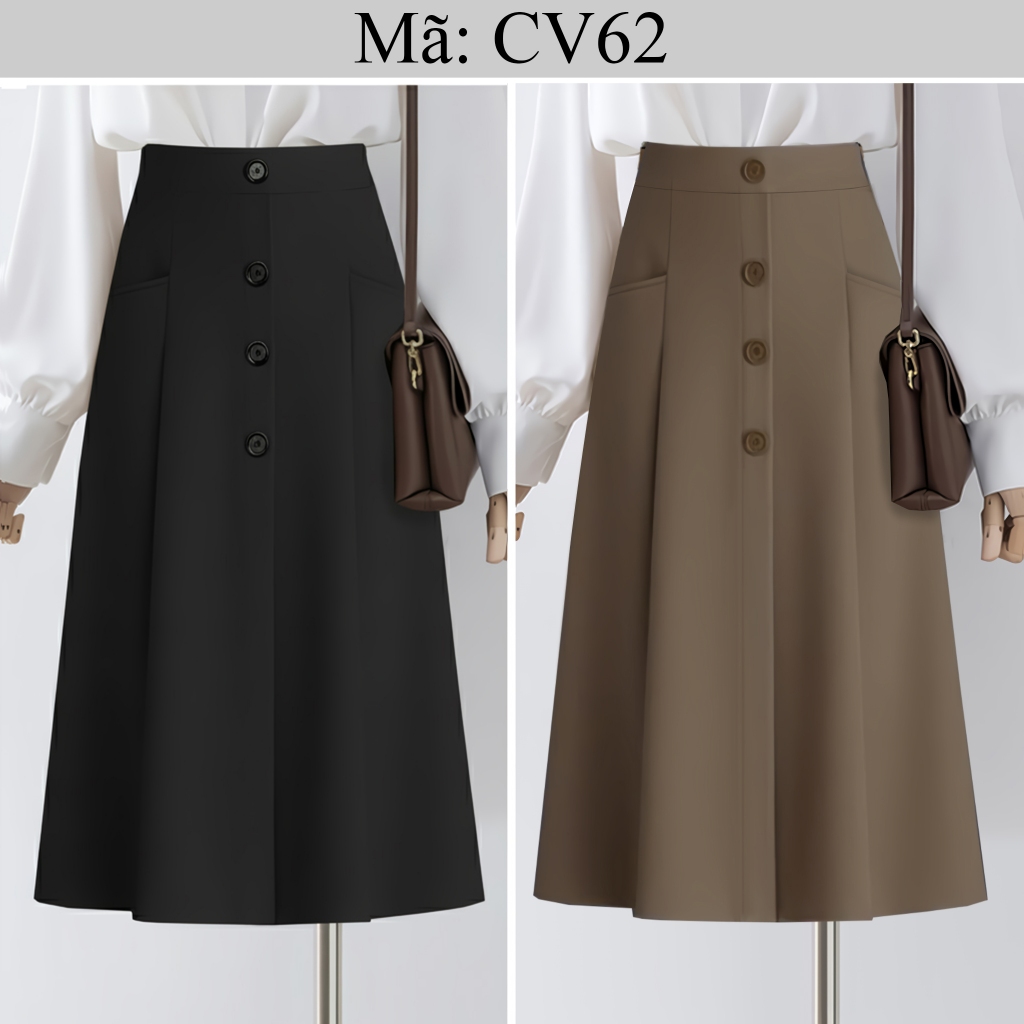 CV62: กระโปรงทรงเอ 3 กระดุม คอนซีลเลอร์ v2 กระโปรงออฟฟิศ - ยาว 72cm