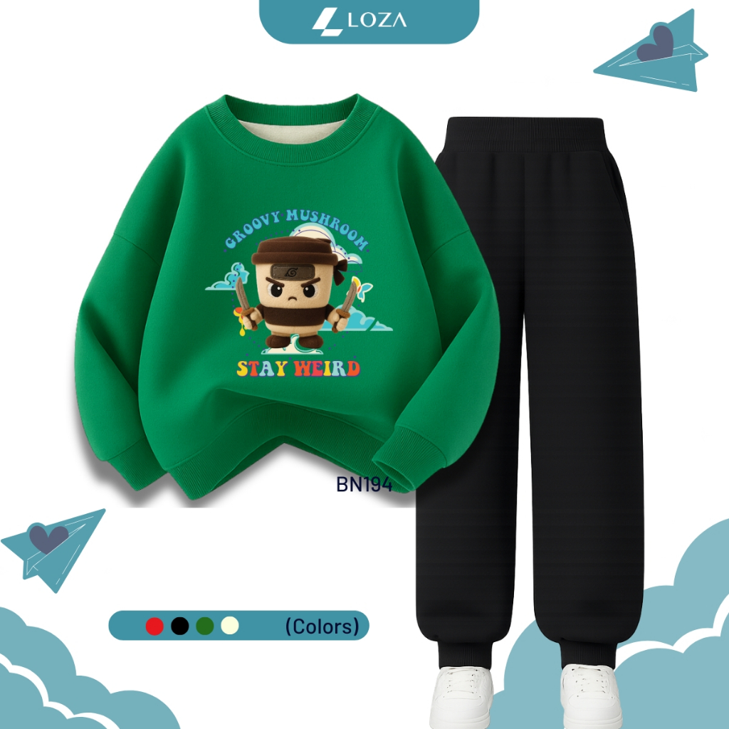 ชุดผ้าสักหลาดเด็กชายพิมพ์ลาย Capucinno ขนาด 18-42kg - Loza Kids ชุดแขนยาวฤดูใบไม้ร่วง-ฤดูหนาว BI520