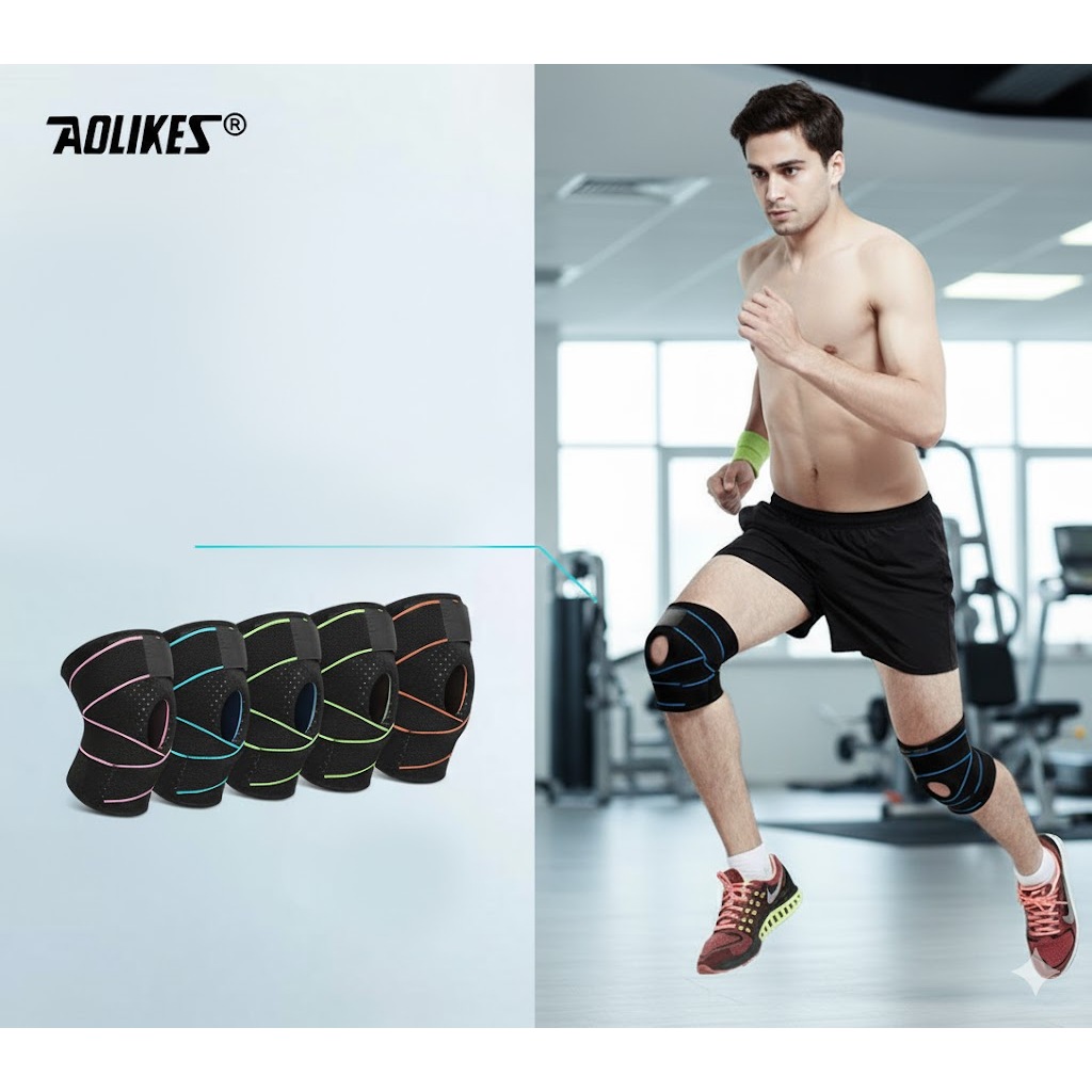 Aolikes A7908 Knee Bandage with Wrap – ปกป้องข้อเข่า เมื่อ Exercising & Gym (1 คู่)