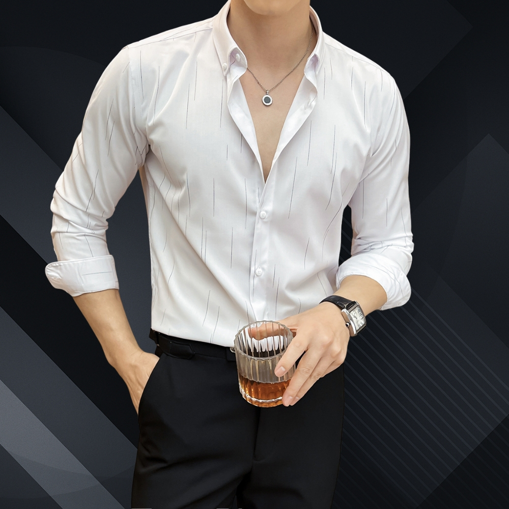 คุณภาพสูงแฟชั่นเสื้อแขนยาวผู้ชาย DEAL123SHOP Youthful Form White Easy to Coordinate