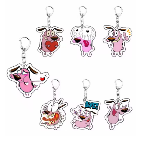 การ์ตูน Courage the Cowardly Dog พวงกุญแจอะคริลิค 6 ซม. – ชุดแสดงออกน่ารัก, กระเป๋าเป้สะพายหลังและอุปกรณ์ตกแต่งกุญแจ