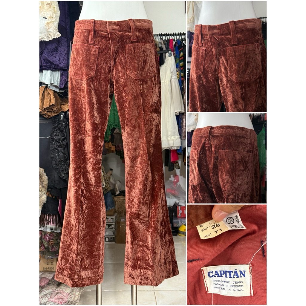 [2hand_thrift] กางเกงกํามะหยี่ขาบาน M เอว 75 สะโพก 94 ยาว 92 ต้นขา 50-54 ก้น 24 ขา 26