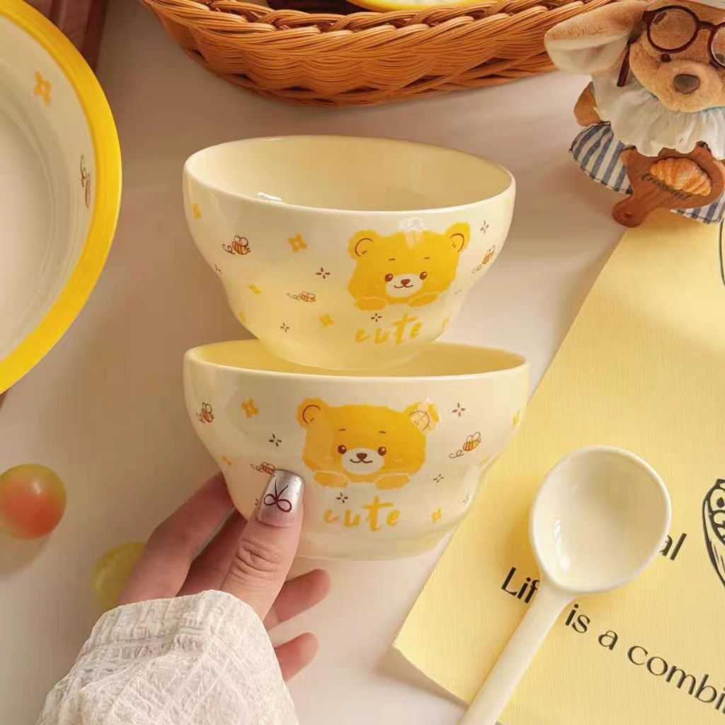 [SET 2 BOWL + CHOP] Golden Bear Ceramic & Strawberry Bear สําหรับกินข้าวและหย่านม
