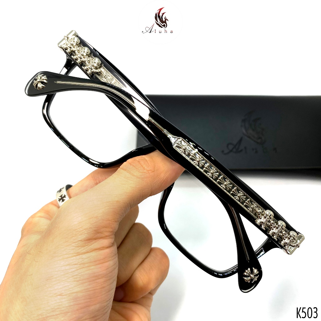 กรอบคอนแทคเลนส์ทรงเหลี่ยม ลาย Gothic boy street แว่นพลาสติกขนาดกลาง - K503 - Aluha