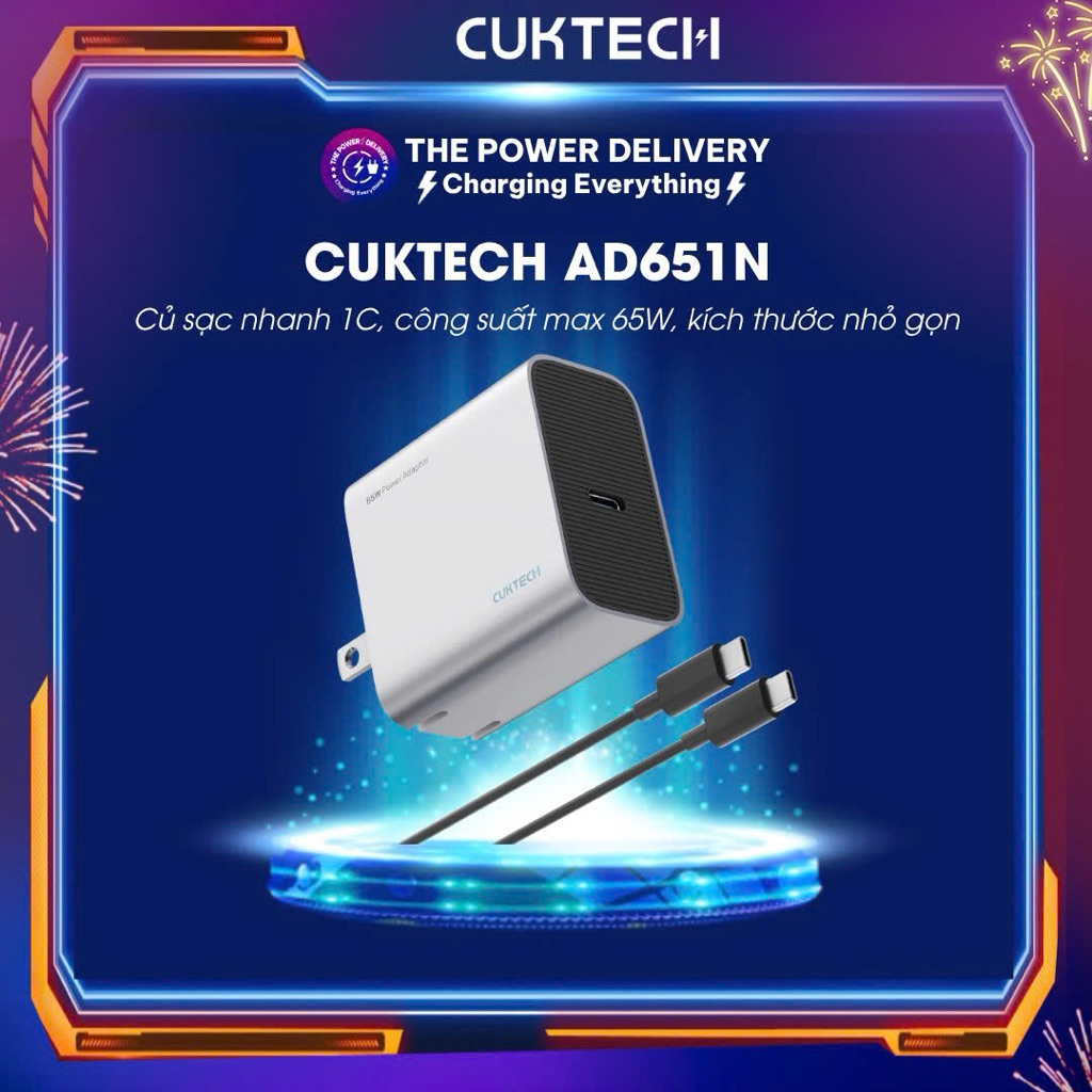 CUKTECH AD651N 1C Fast Charger ความจุสูงสุด 65W ขนาดกะทัดรัด - 18 เดือน