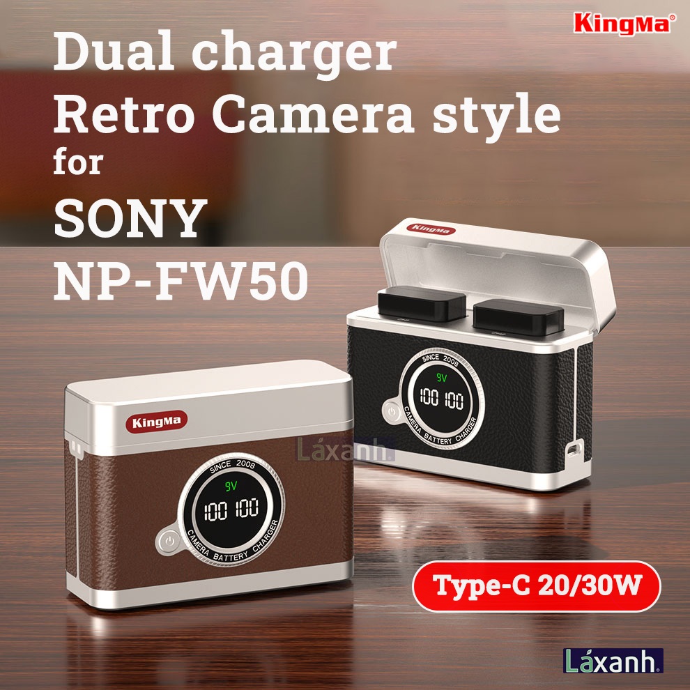 Kingma Sony NP-FW50 Retro สไตล์ Dual Charger QC/PD 20W กล้องชาร์จเร็วสําหรับ Sony A72 A6500 ZVE10 A6