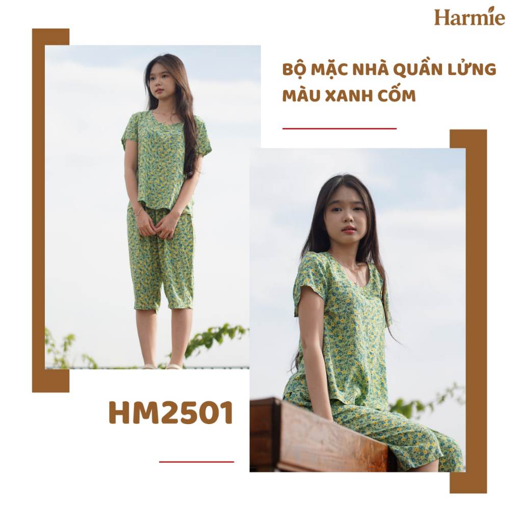 Harmie HM2501 กางเกงขาสั้นแขนสั้น home wear set สีเขียว