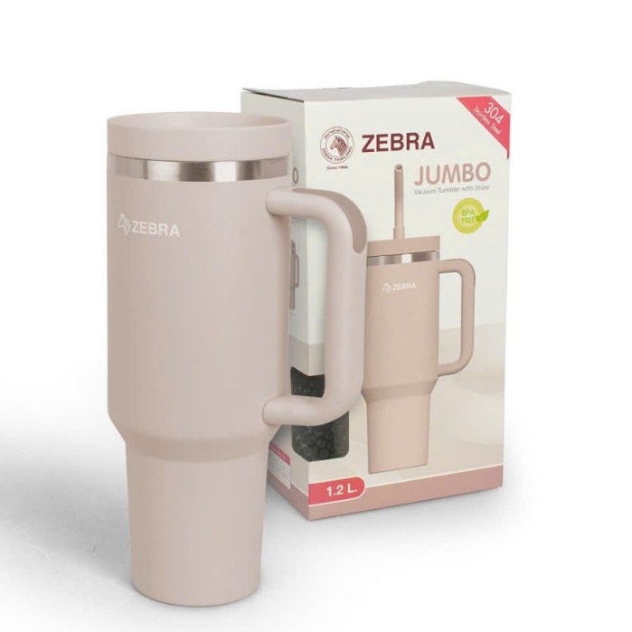 แก้วเก็บอุณหภูมิ Zebra Jumbo 1.2L พร้อมหลอด - 912627 สีครีม