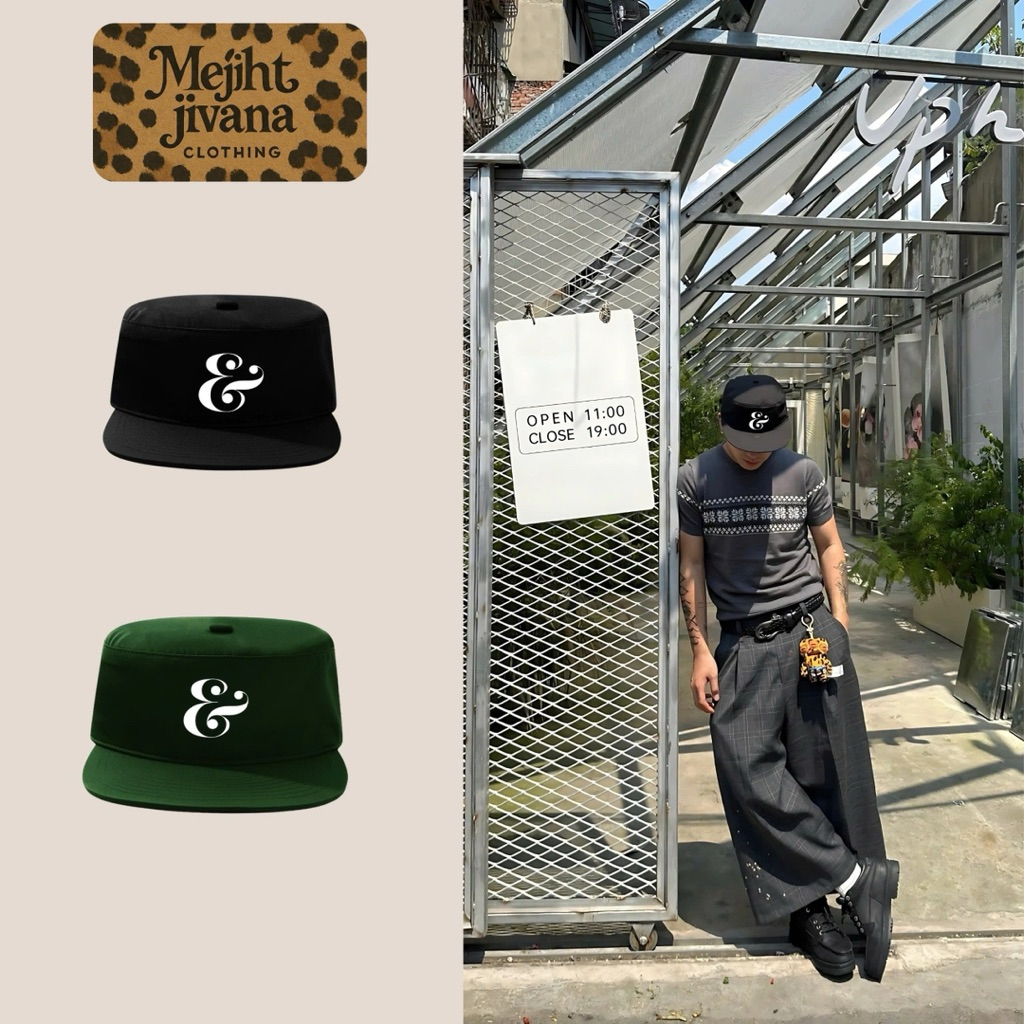 Pillbox Basic Enigma Unisex สีขาวปักตัวอักษร E หมวก, Enigma HipHop Streetwear หมวกสี่เหลี่ยม - Mejiht