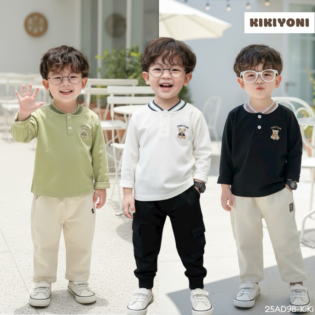 กีกี้โยนี เสื้อยืดแขนยาวเด็กผู้ชาย 9-25กิโลกรัม เสื้อแขนยาวเด็กใส่ไปโรงเรียนหรือออกงานผ้าคอตตอนจระเข