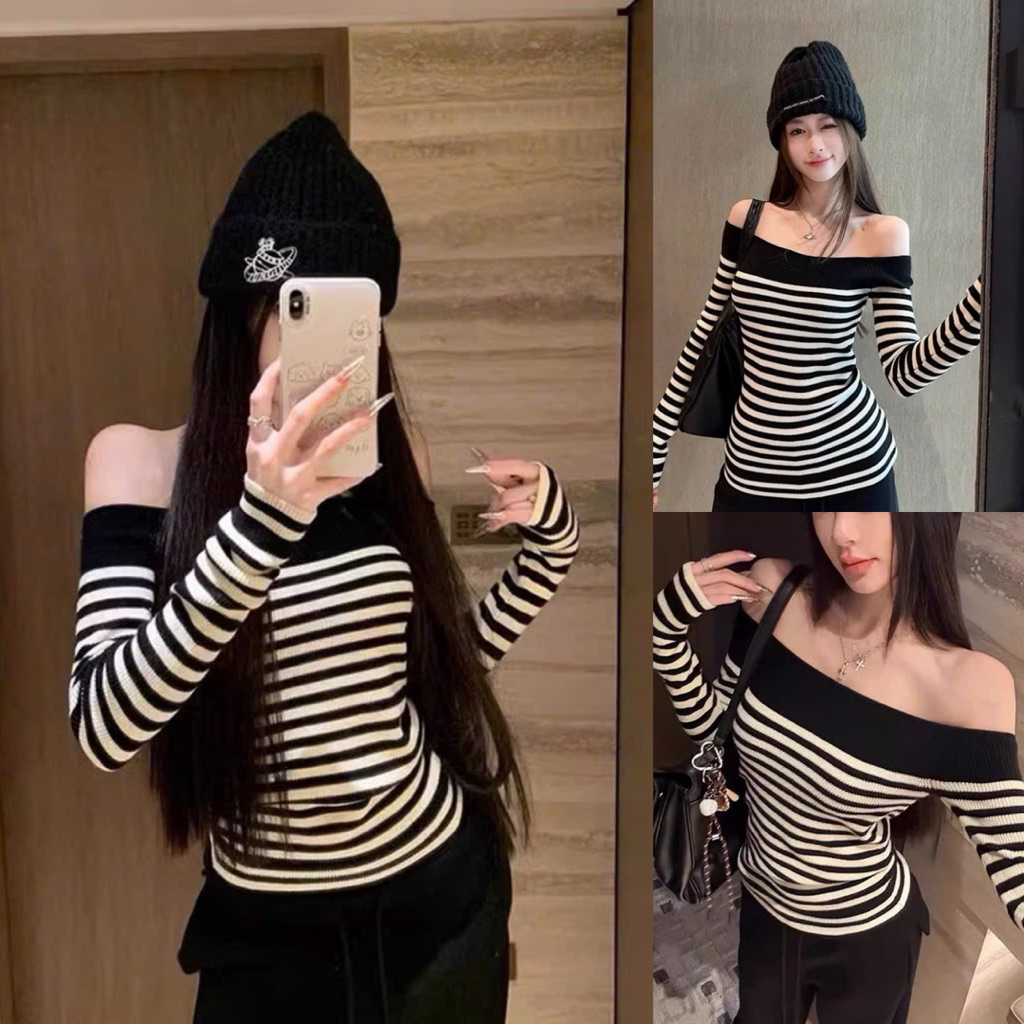 FLOOR-FLOOR HORIZONTAL STRIPED LONG-SLEEVE T-SHIRT S6631