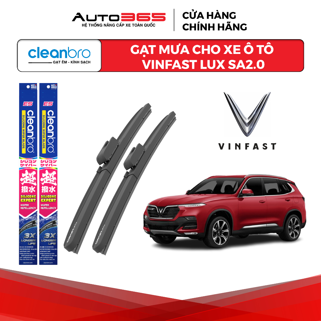 ที่ปัดน้ําฝน Cleanbro ของแท้ สําหรับรถยนต์ Vinfast Lux SA 2.0 ใบมีดซิลิโคนเคลือบนาโนกันน้ํา - Auto36