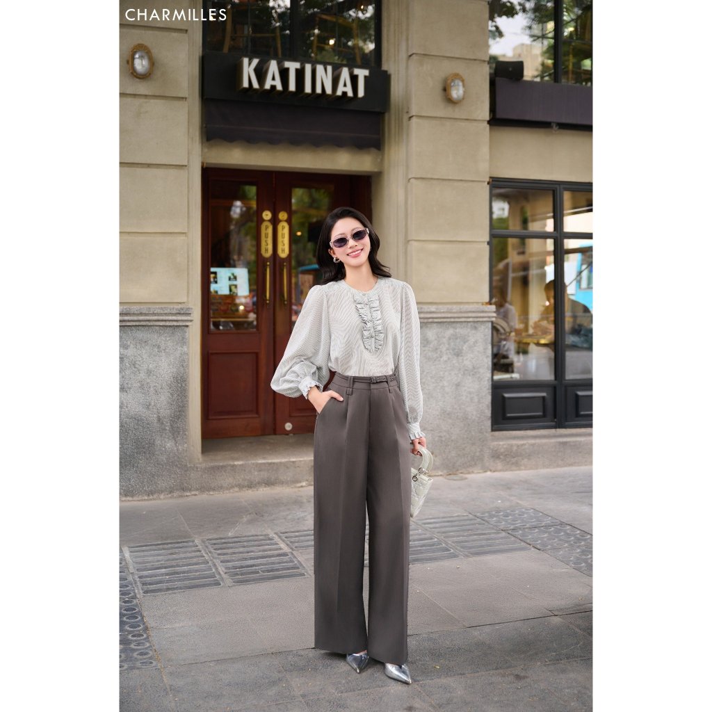 CHARMILLES Set เสื้อจับจีบคอปก TD - กางเกงคู่ 1 ตะขอ (D) 25MA177SO - 25MQ031XM