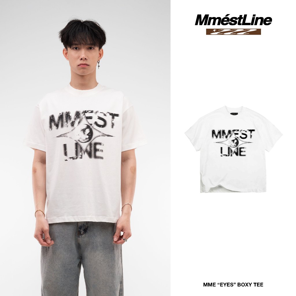 เสื้อกล้าม "EYES" เสื้อยืดลาย Boxy พิมพ์ลายไหมเหยียบ ผ้าฝ้ายพรีเมี่ยม