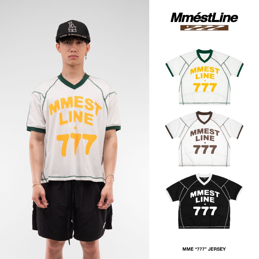 เสื้อกล้าม "777" JERSEY Boxy เสื้อยืดตาข่ายพิมพ์ลายผ้าไหม